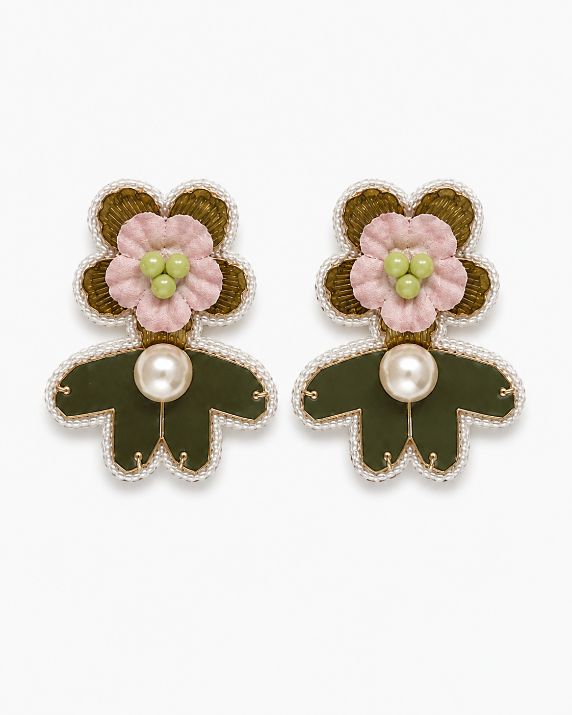 PISTACHIO - Green Petal and Silk Flower Drop Earrings