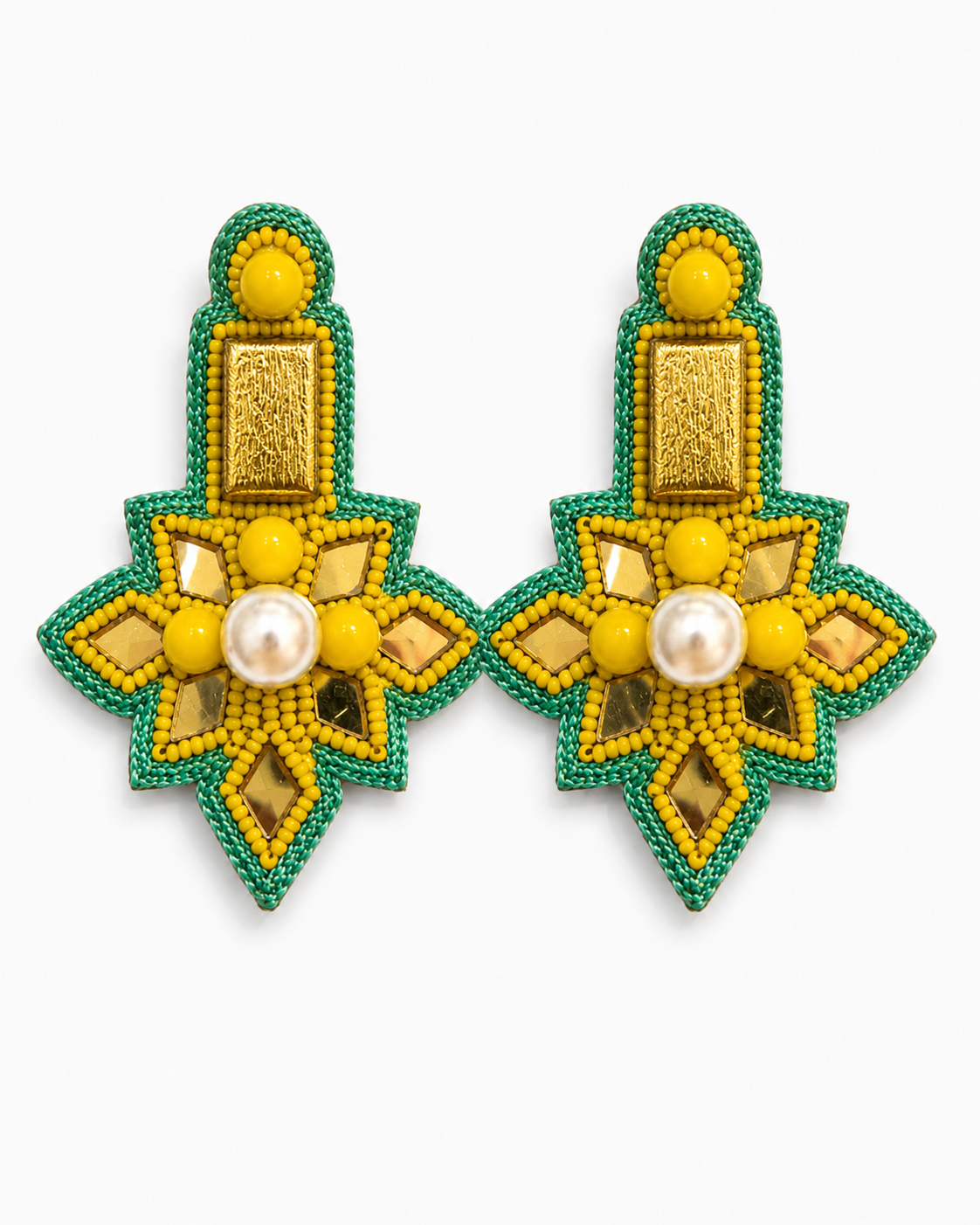 KIWI RUSH - Green and Yellow Beaded Drop Earrings