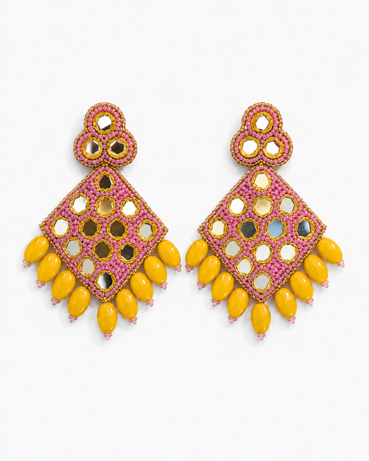 PINEAPPLE PIE - Rose and Yellow Mirror Chandelier Earrings