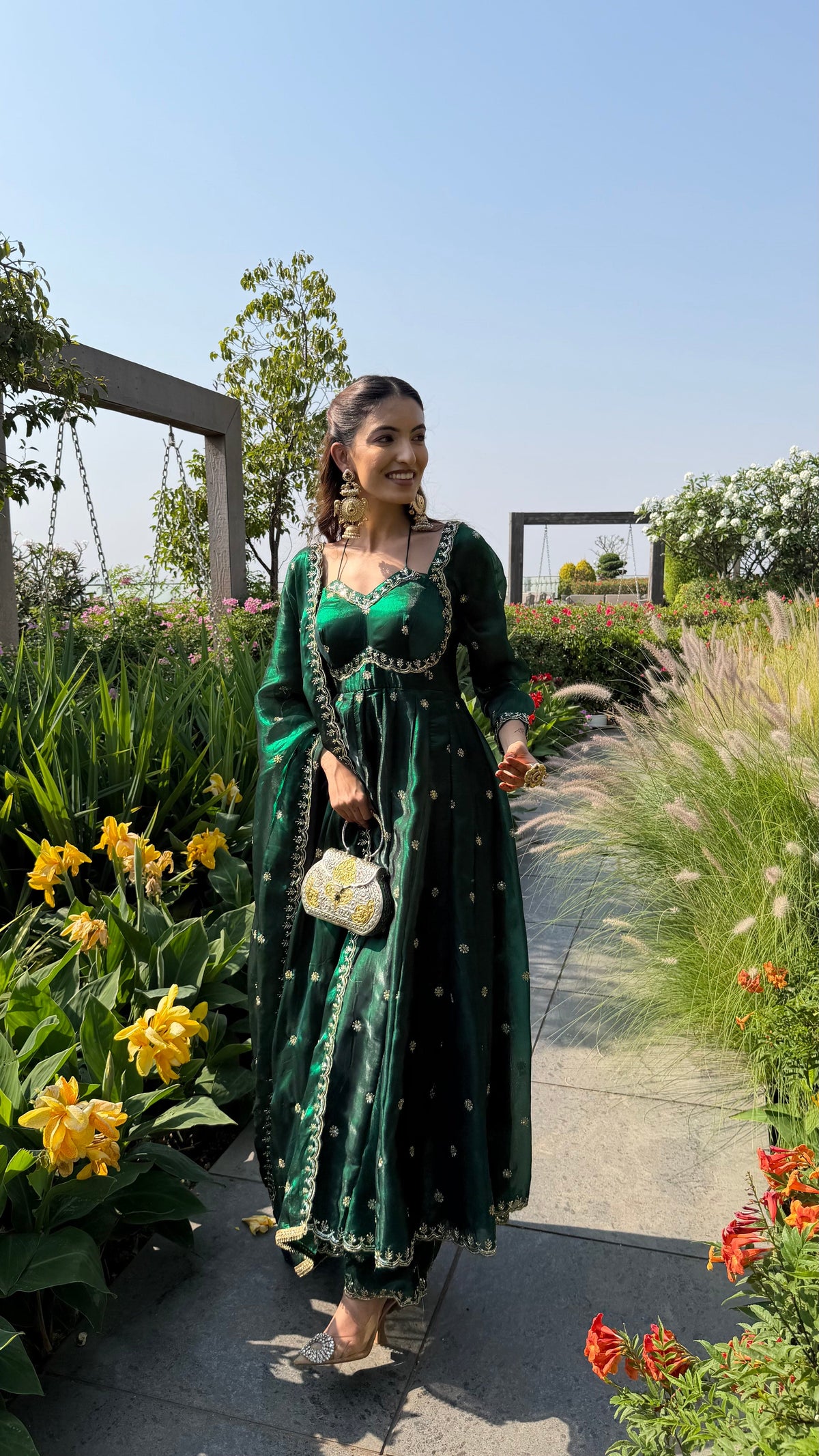 YASMIN - Bottle Green Embroidered Anarkali Set