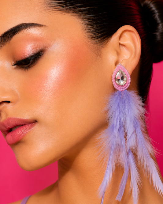 LAVENDER TWIST - Lavender Feather Drop Earrings