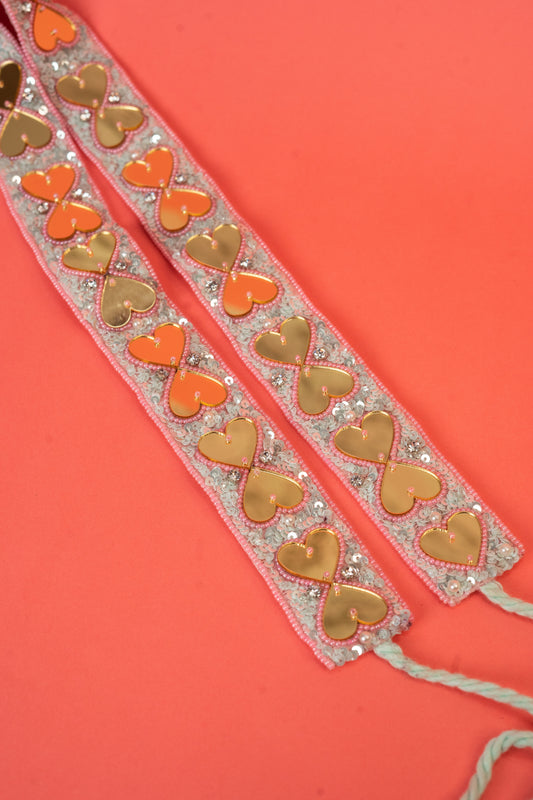 Pink & blue beaded mirror handcrafted waist belt