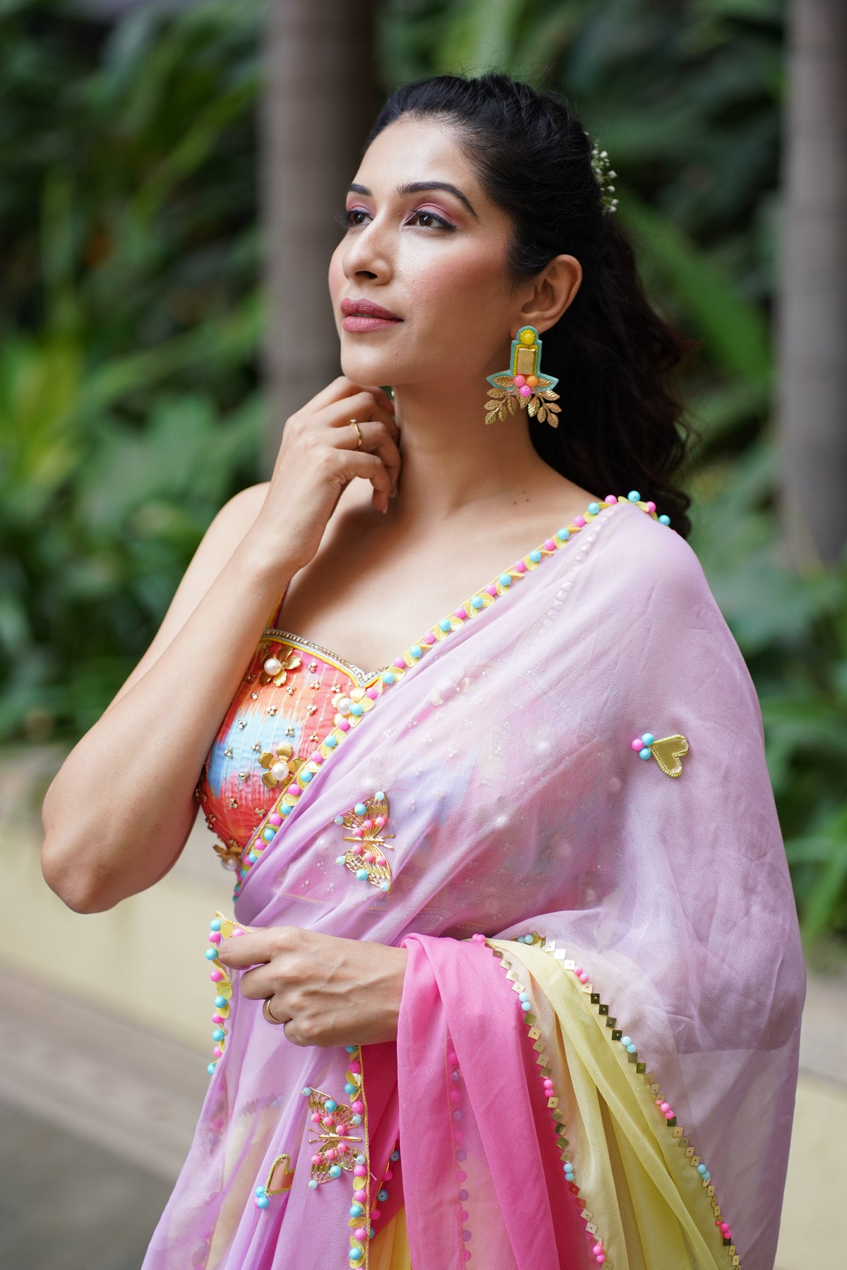 Golden statement beaded handcrafted earrings.