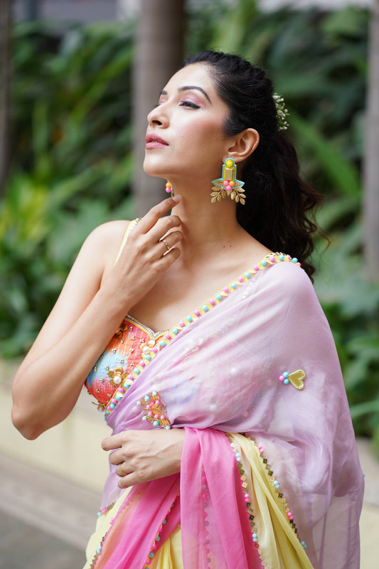 Golden statement beaded handcrafted earrings.