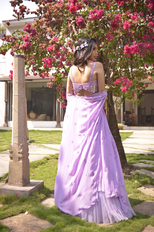 MIRROR EMBLISHED LILAC LEHENGA SET