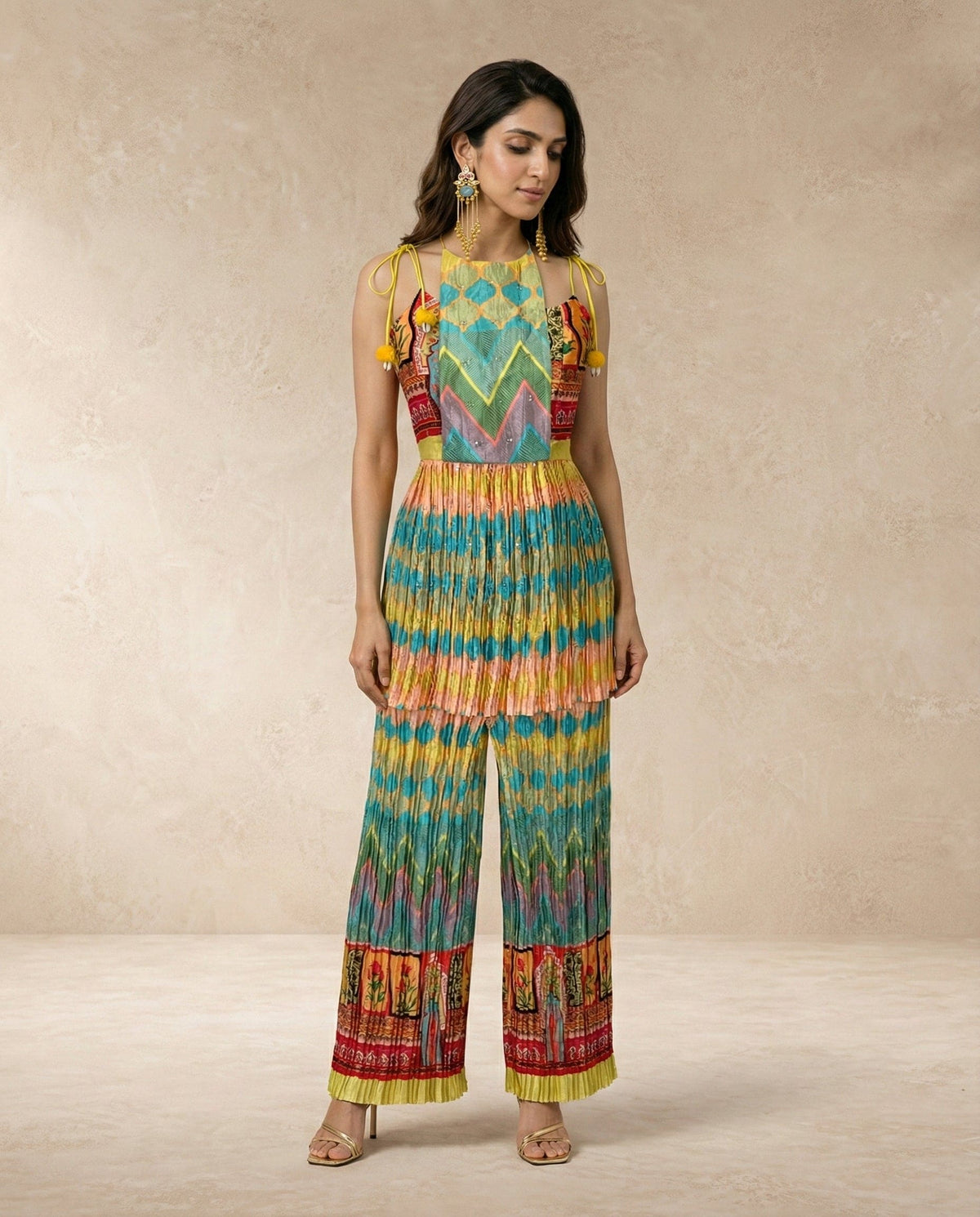 Neha Sharma Label SAFI multicolour silk flap kurta set in a crushed leheriya print.