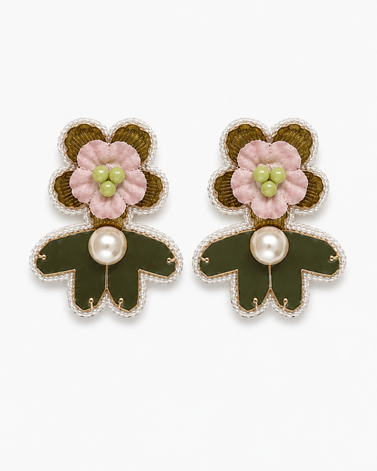 PISTACHIO - Green Petal and Silk Flower Drop Earrings