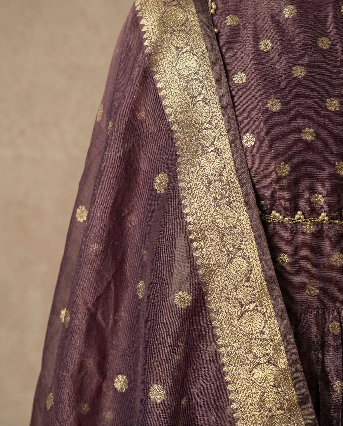 ANAYA mauve banarasi anarkali with wide-leg pants by Neha Sharma Label, festive wear.