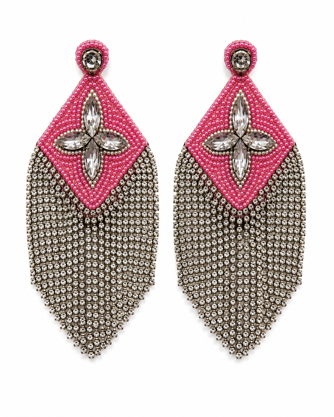 RASPBERRY ECLAIR - Pink Stone Fringe Earrings