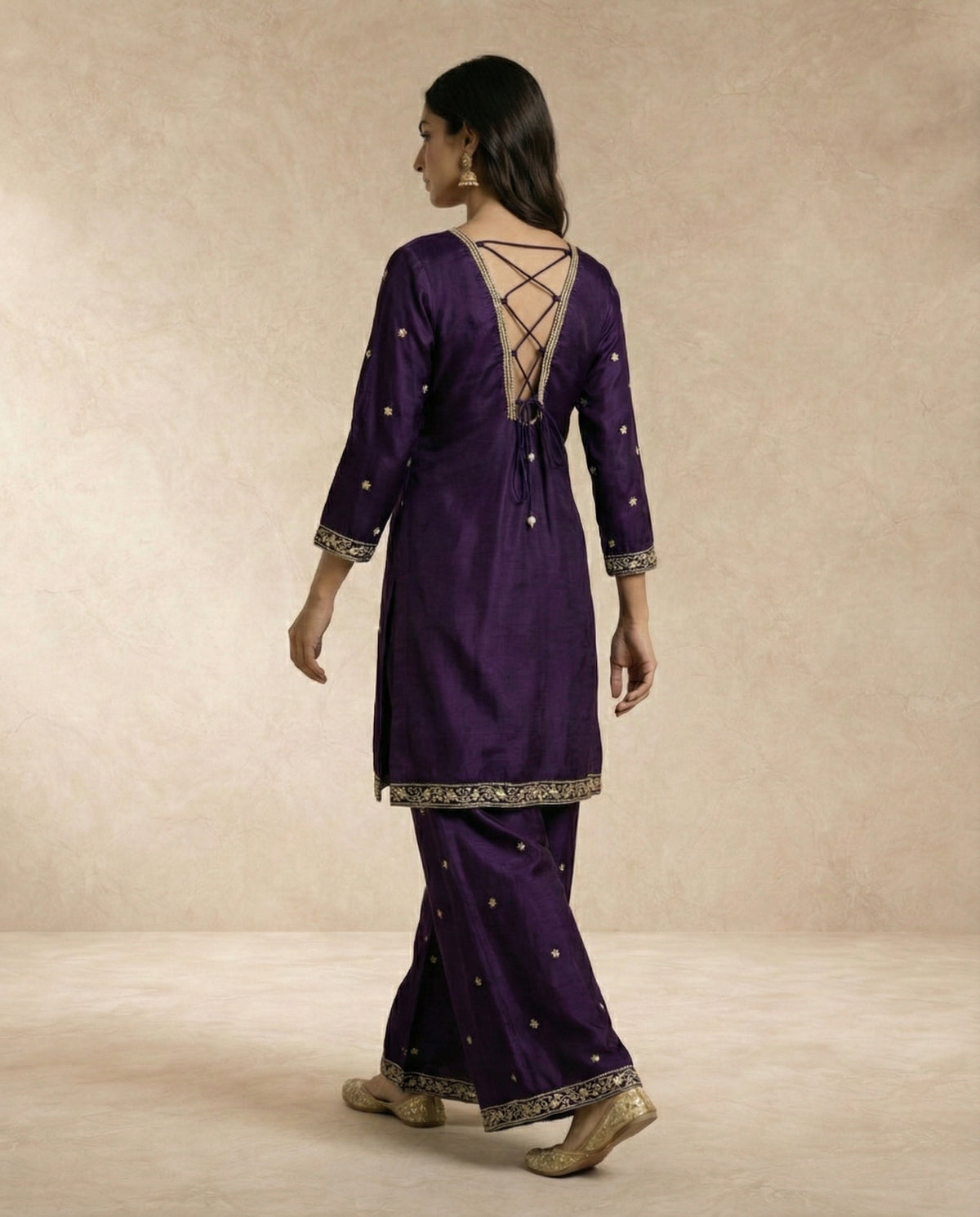 ZOYA rosewood tissue silk dupatta with gold sequin butis and gold lace border by Neha Sharma Label.