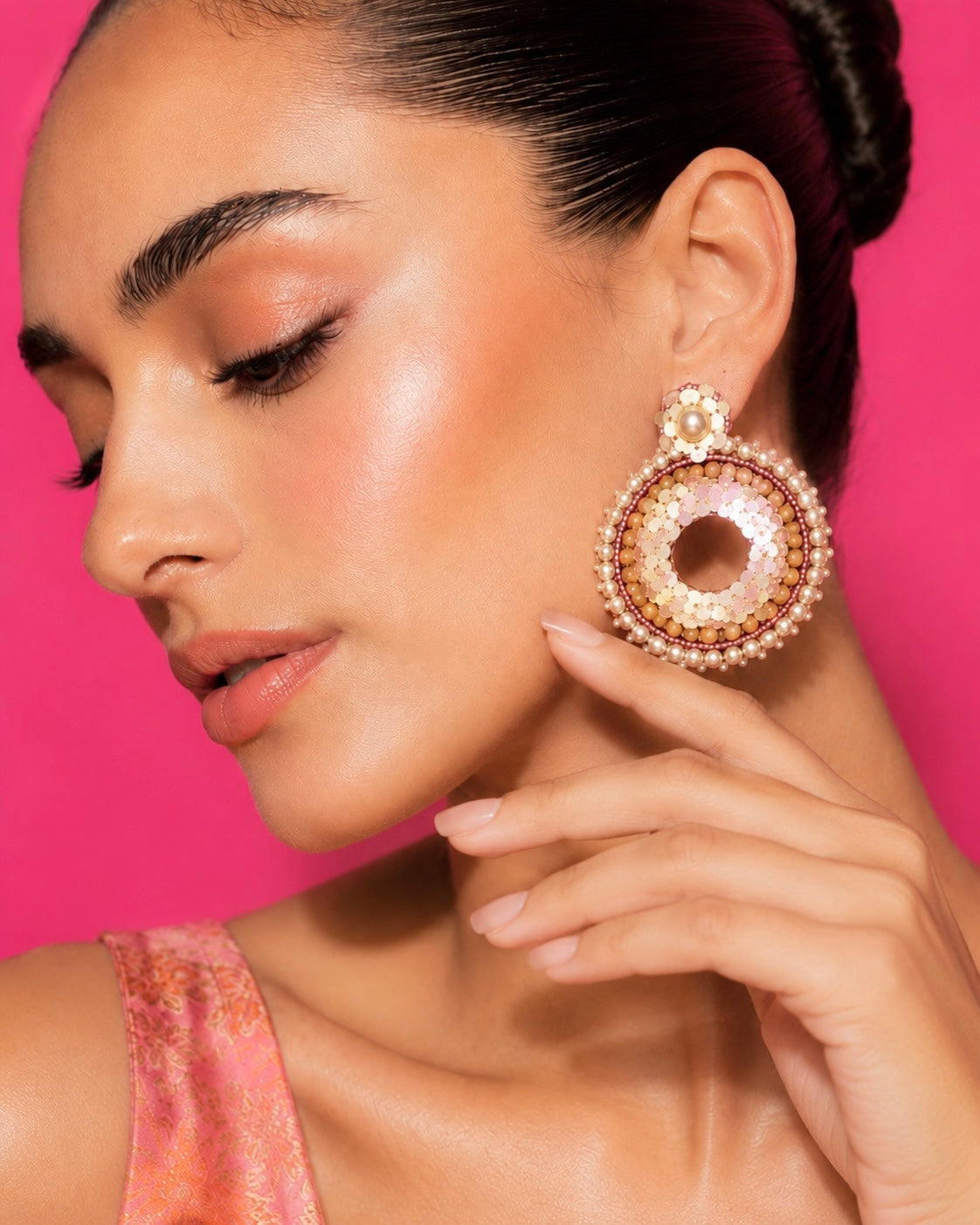 PRALINE - Blush Sequin Hoop Earrings