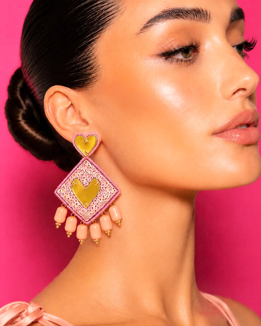 PEACH BONBON - Sequin Heart Drop Earrings