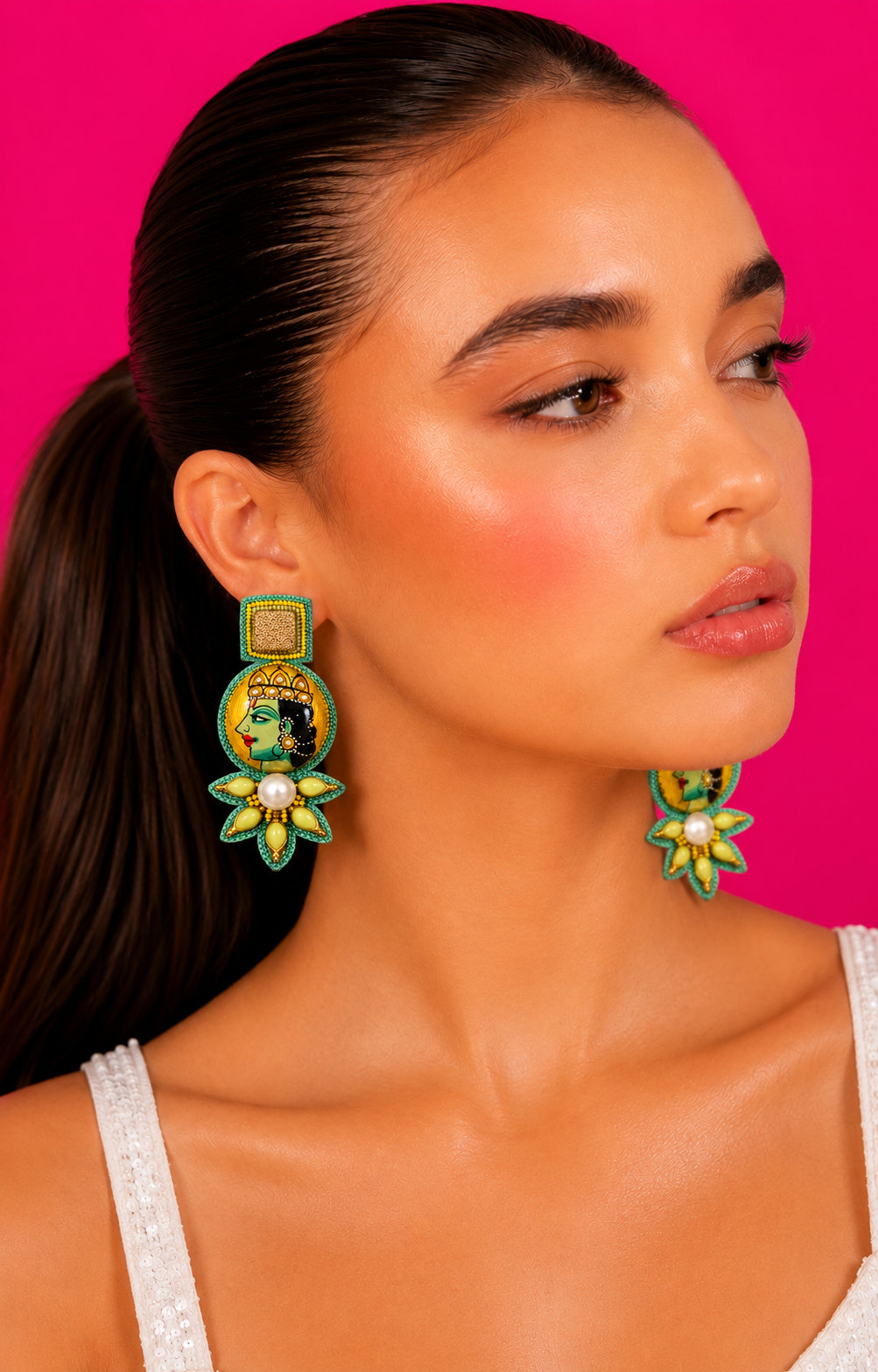 ROYAL NOUGAT - Painted Portrait Drop Earrings