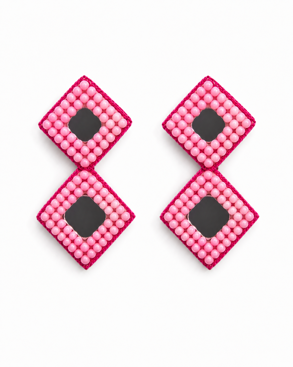 BUBBLE POP - Pink Beaded Mirror Drop Earrings