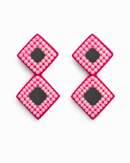 BUBBLE POP - Pink Beaded Mirror Drop Earrings