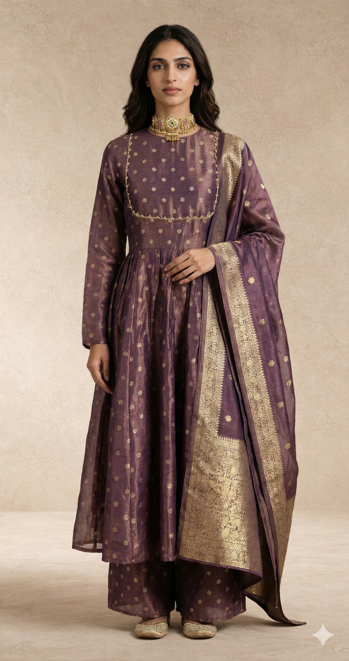 Rich brocade pallu detail on the ANAYA mauve banarasi dupatta by Neha Sharma Label.
