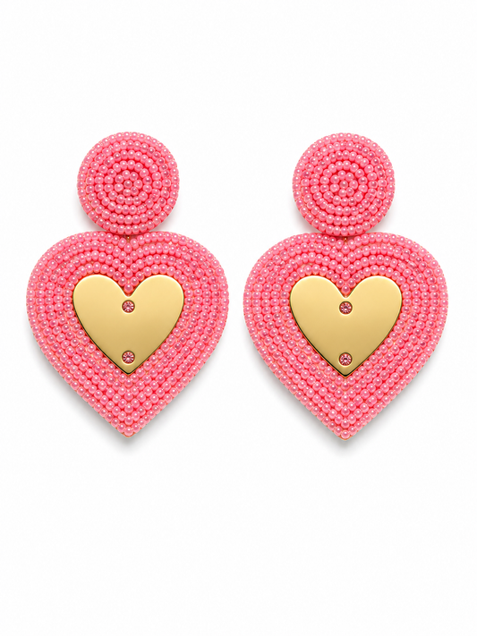 CANDY CRUSH - Pink Beaded Heart Earrings