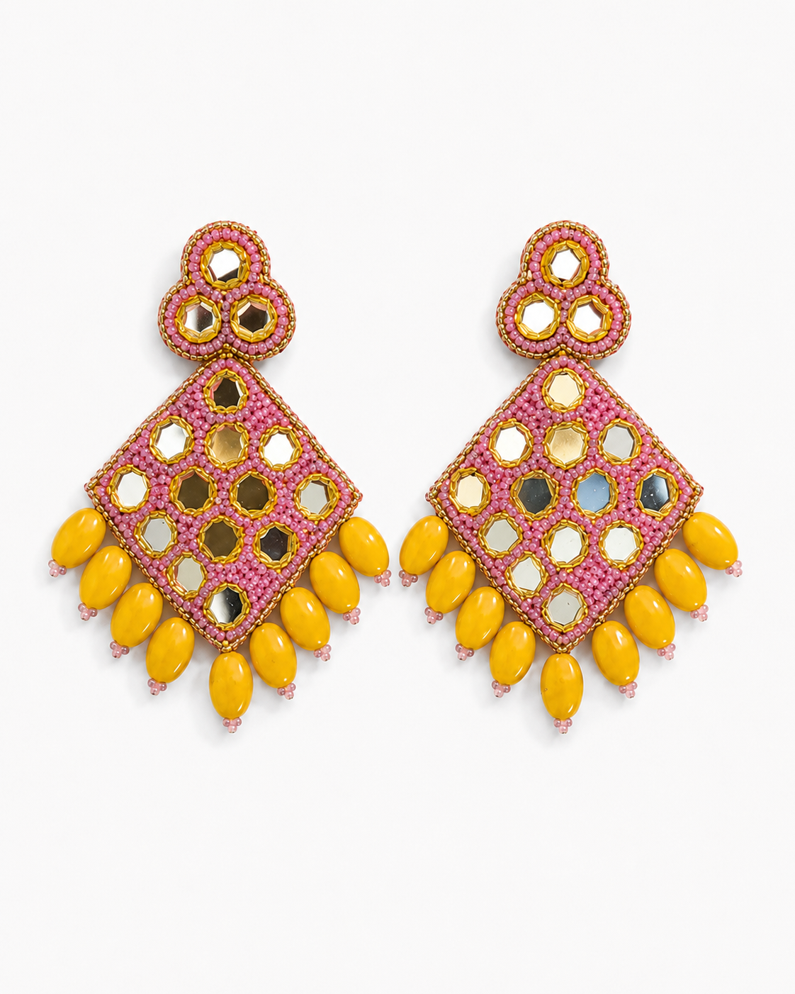 PINEAPPLE PIE - Rose and Yellow Mirror Chandelier Earrings
