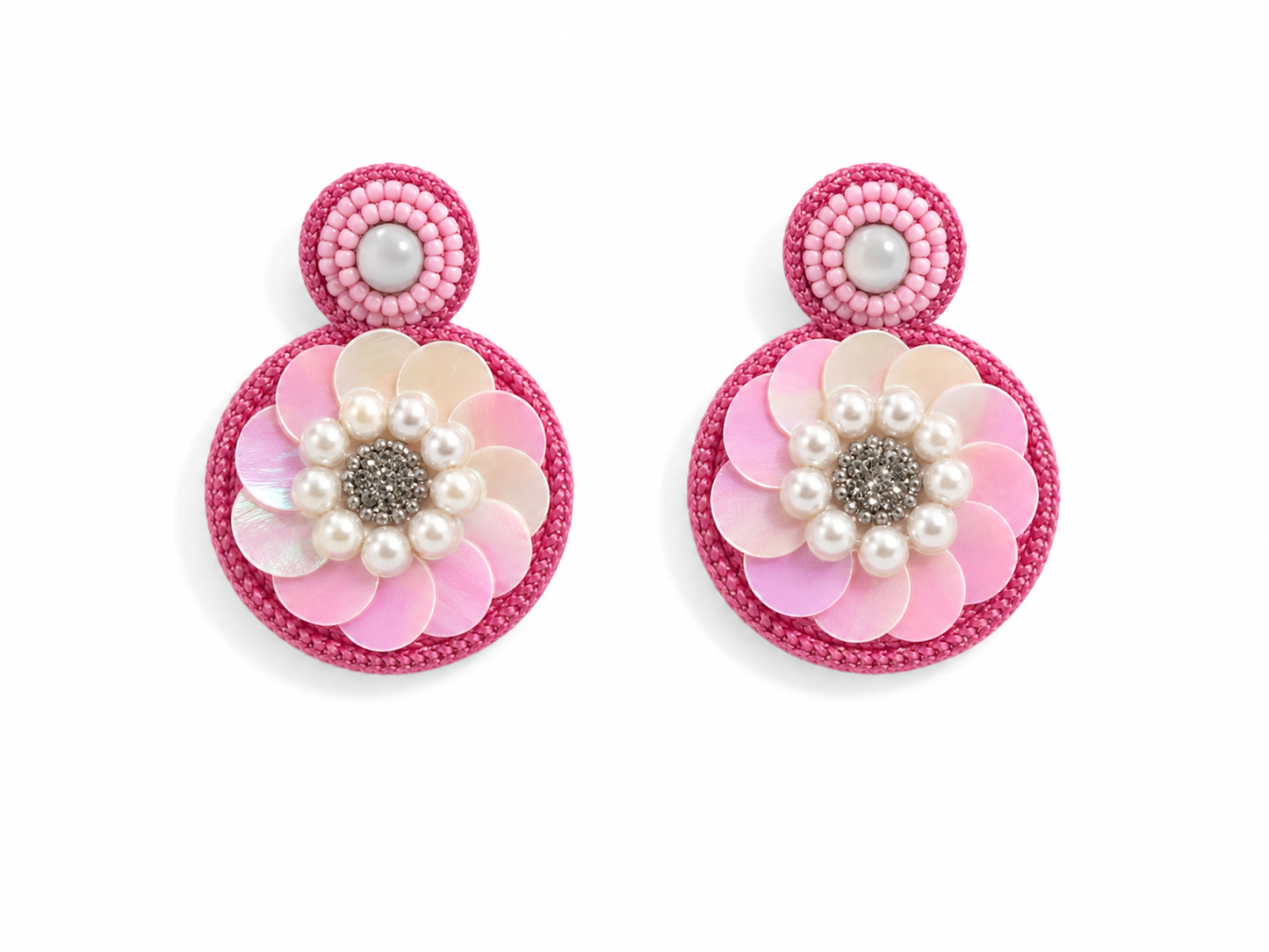 PINK BONBON - Pink Sequin Flower Drop Earrings