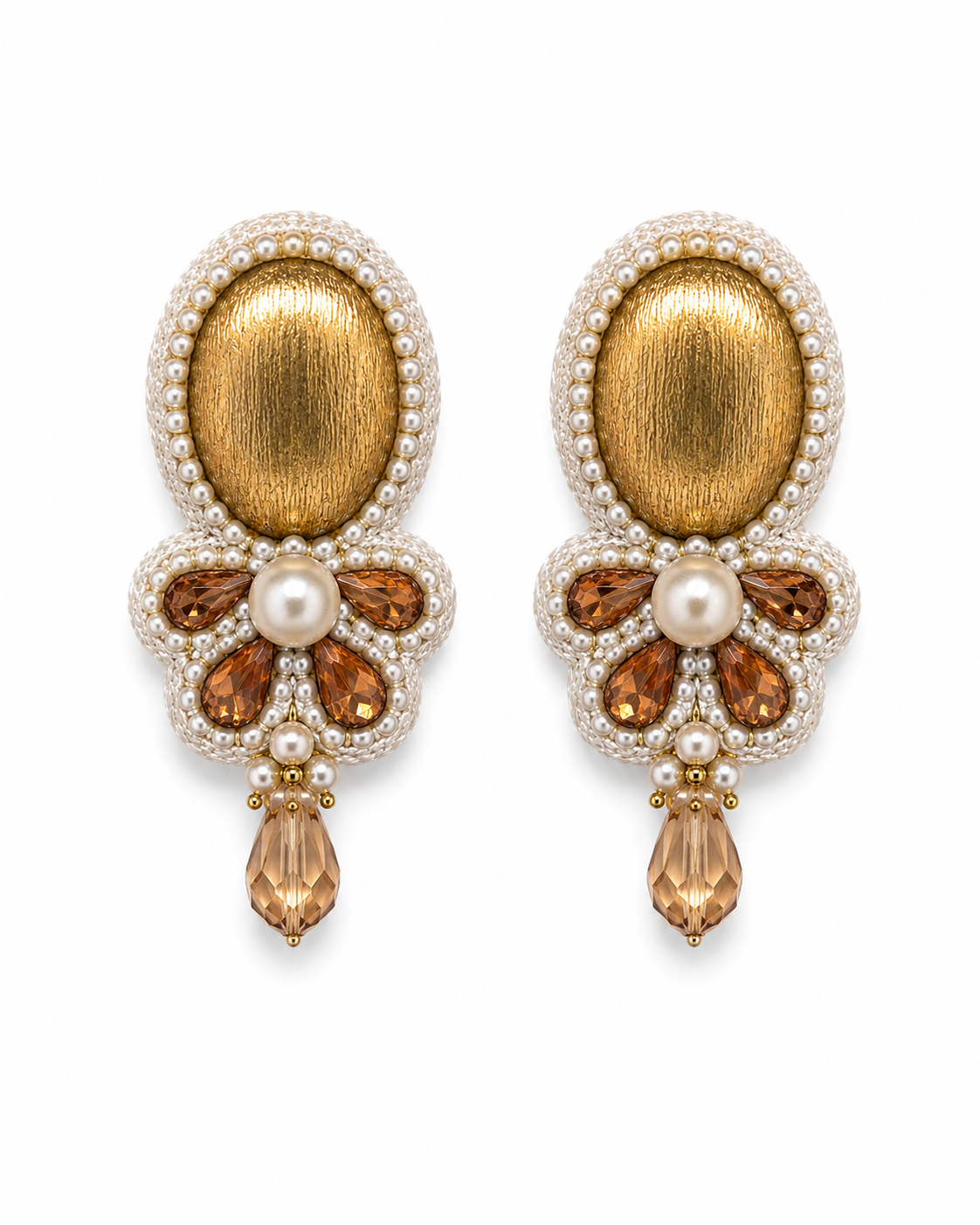 CARAMEL TRUFFLE - Gold-Tone Dome and Amber Stone Drop Earrings