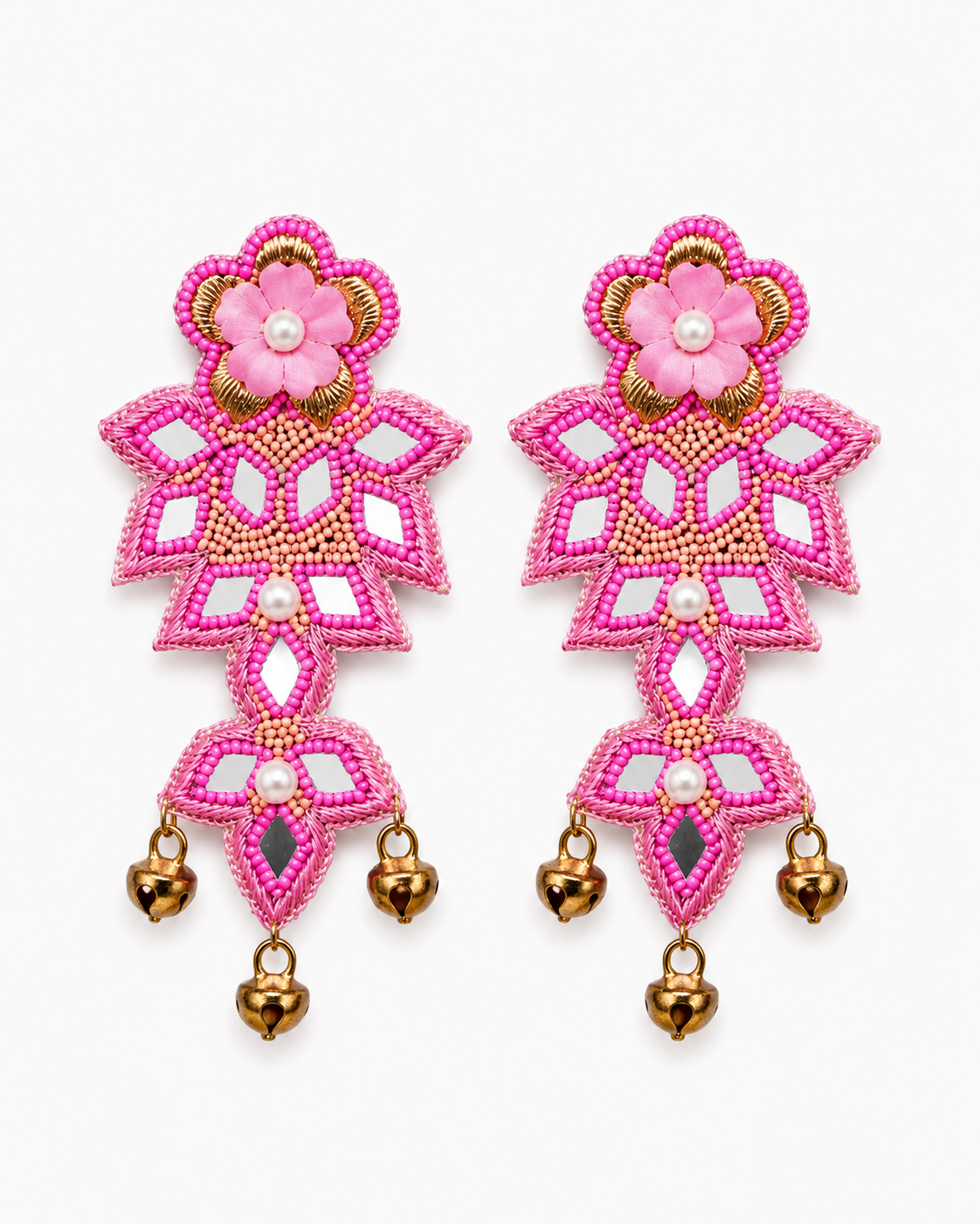 BUBBLEGUM - Fuchsia Mirror Work Chandelier Earrings