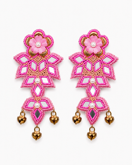 BUBBLEGUM - Fuchsia Mirror Work Chandelier Earrings