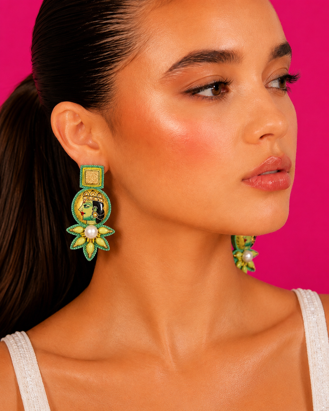 ROYAL NOUGAT - Painted Portrait Drop Earrings