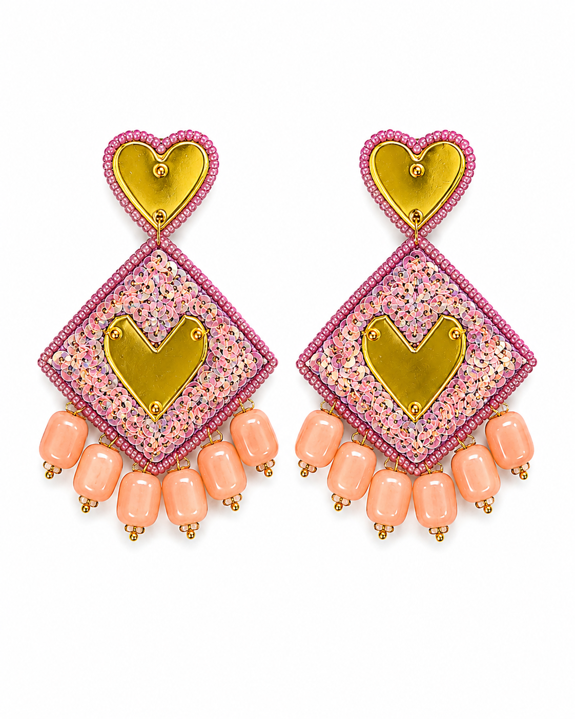 PEACH BONBON - Sequin Heart Drop Earrings