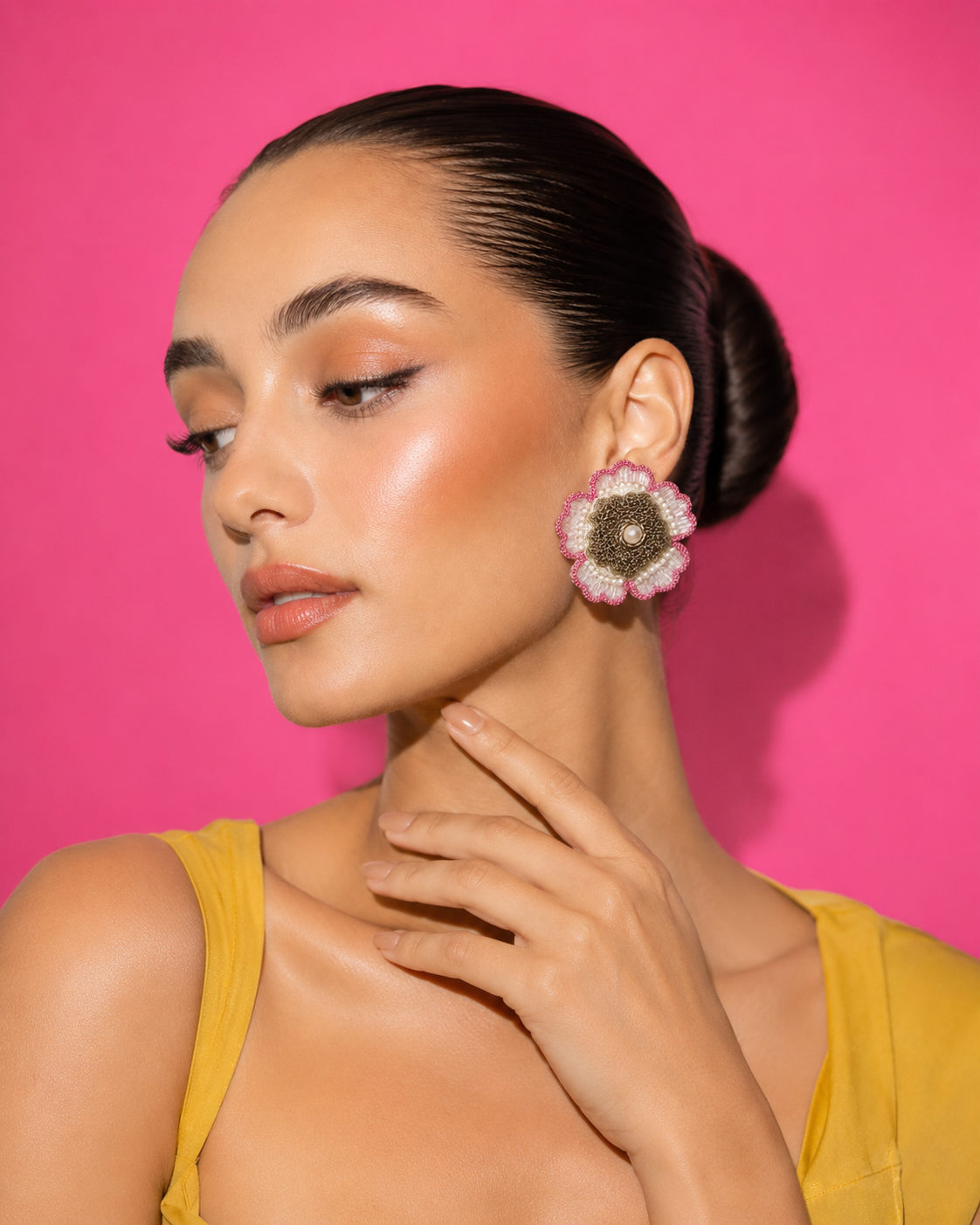 ROSE TRUFFLE - Beaded Flower Stud Earrings