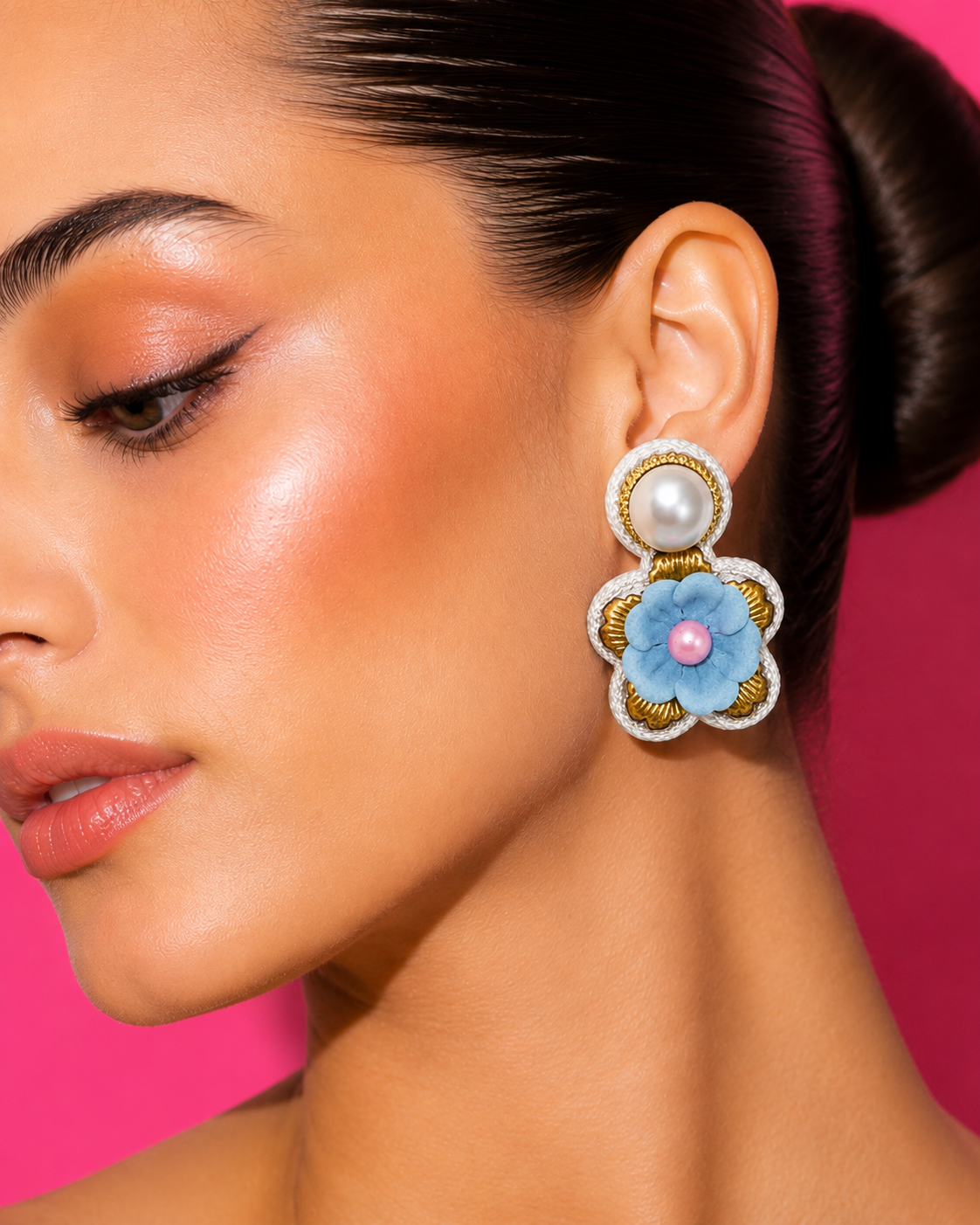MARSHMALLOW PEARL - Blue Flower Drop Earrings