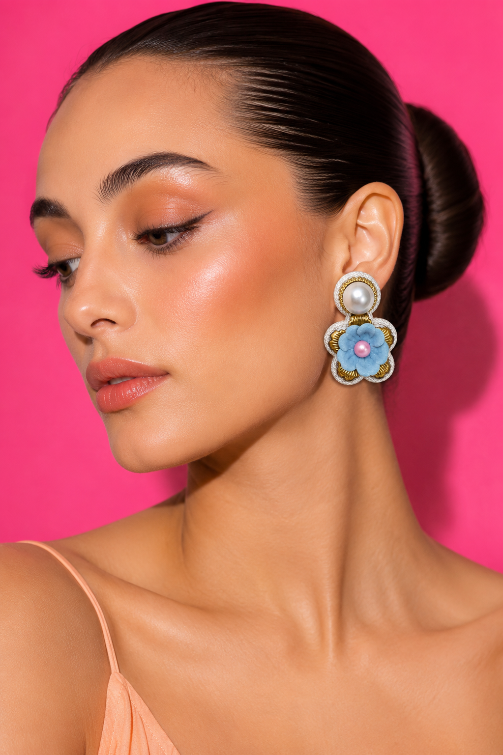 MARSHMALLOW PEARL - Blue Flower Drop Earrings