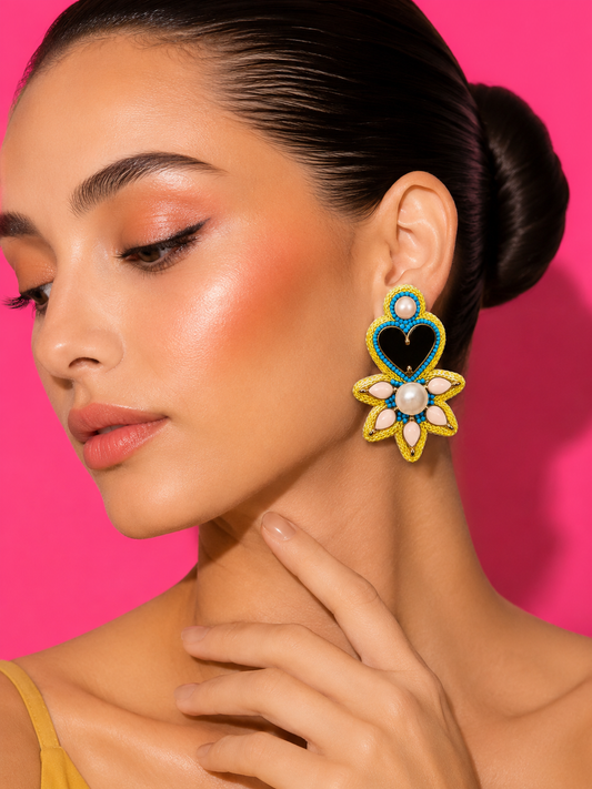 LEMON DROP - Yellow Heart Medallion Earrings