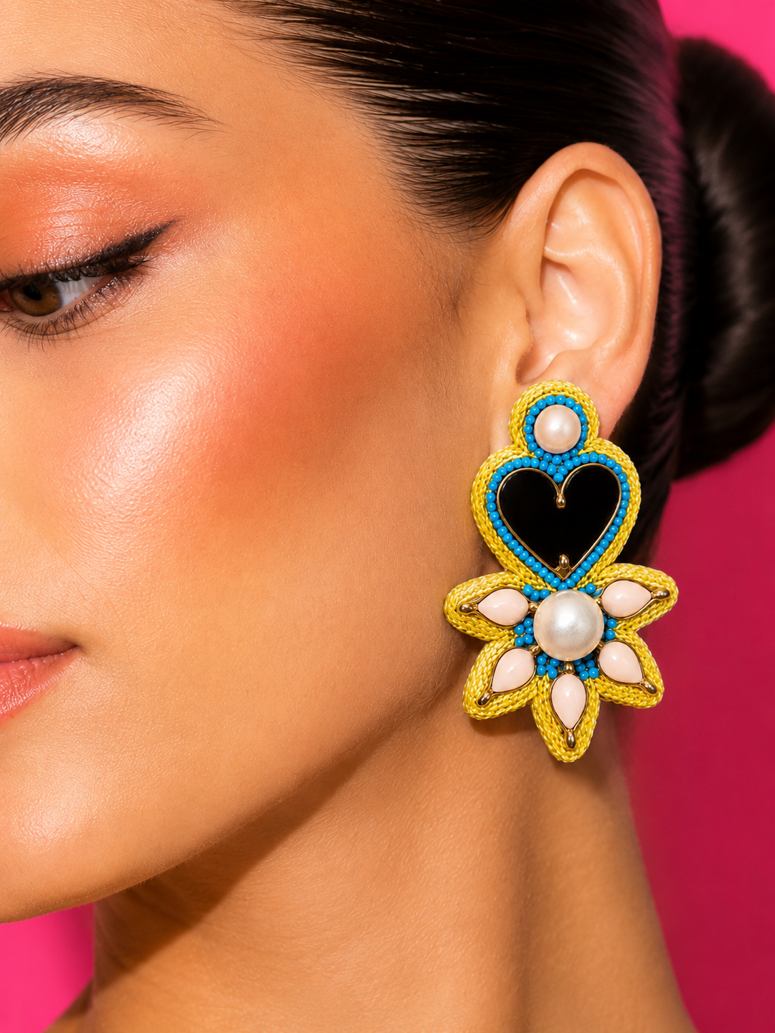 LEMON DROP - Yellow Heart Medallion Earrings