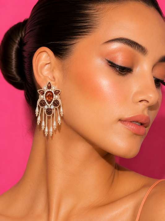 PEARL PRALINE - Brown Stone Chandelier Earrings