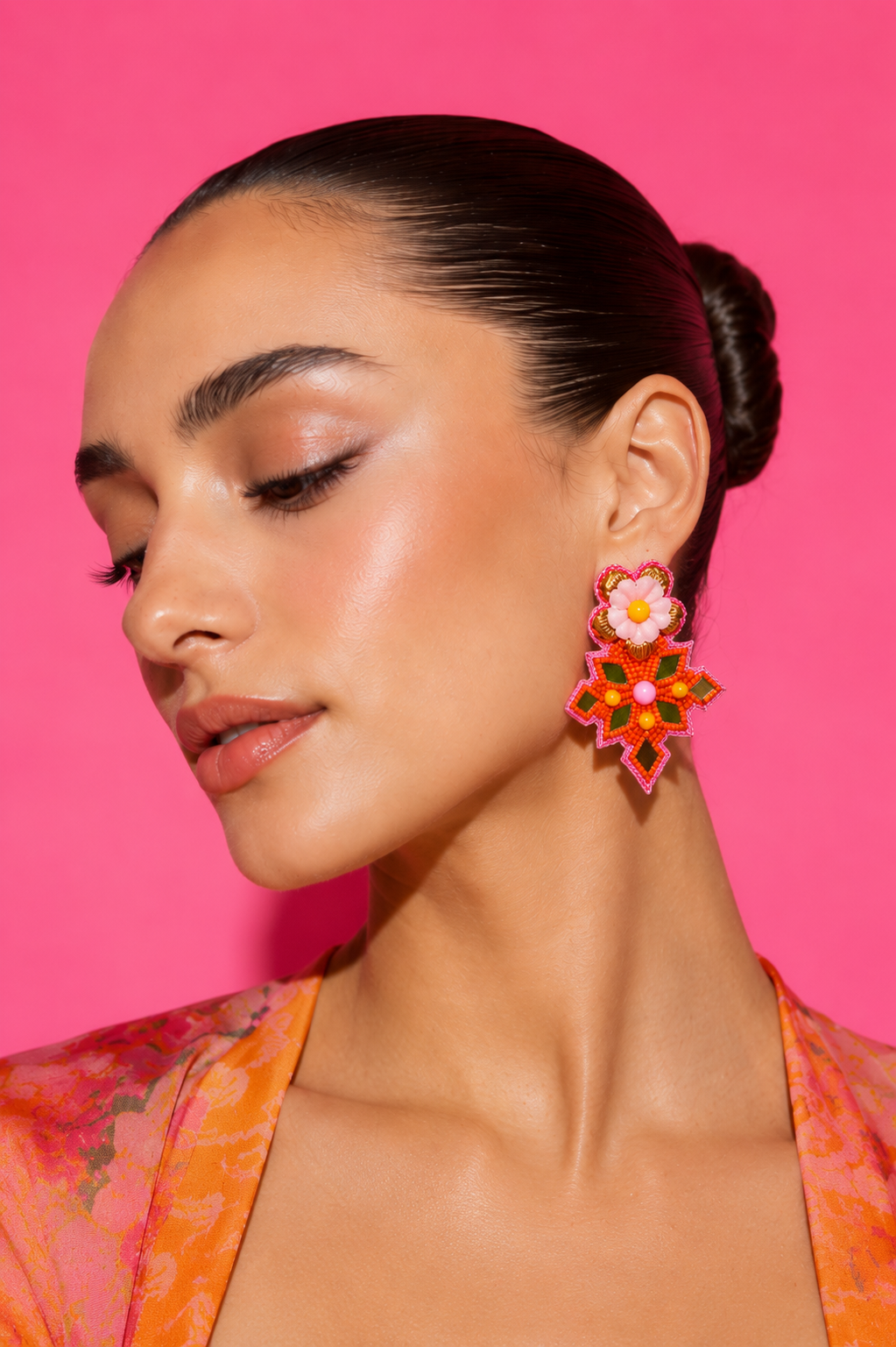 ORANGE BOOM - Orange Beaded Star Drop Earrings