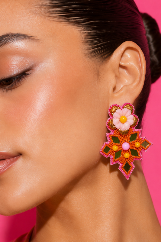 ORANGE BOOM - Orange Beaded Star Drop Earrings