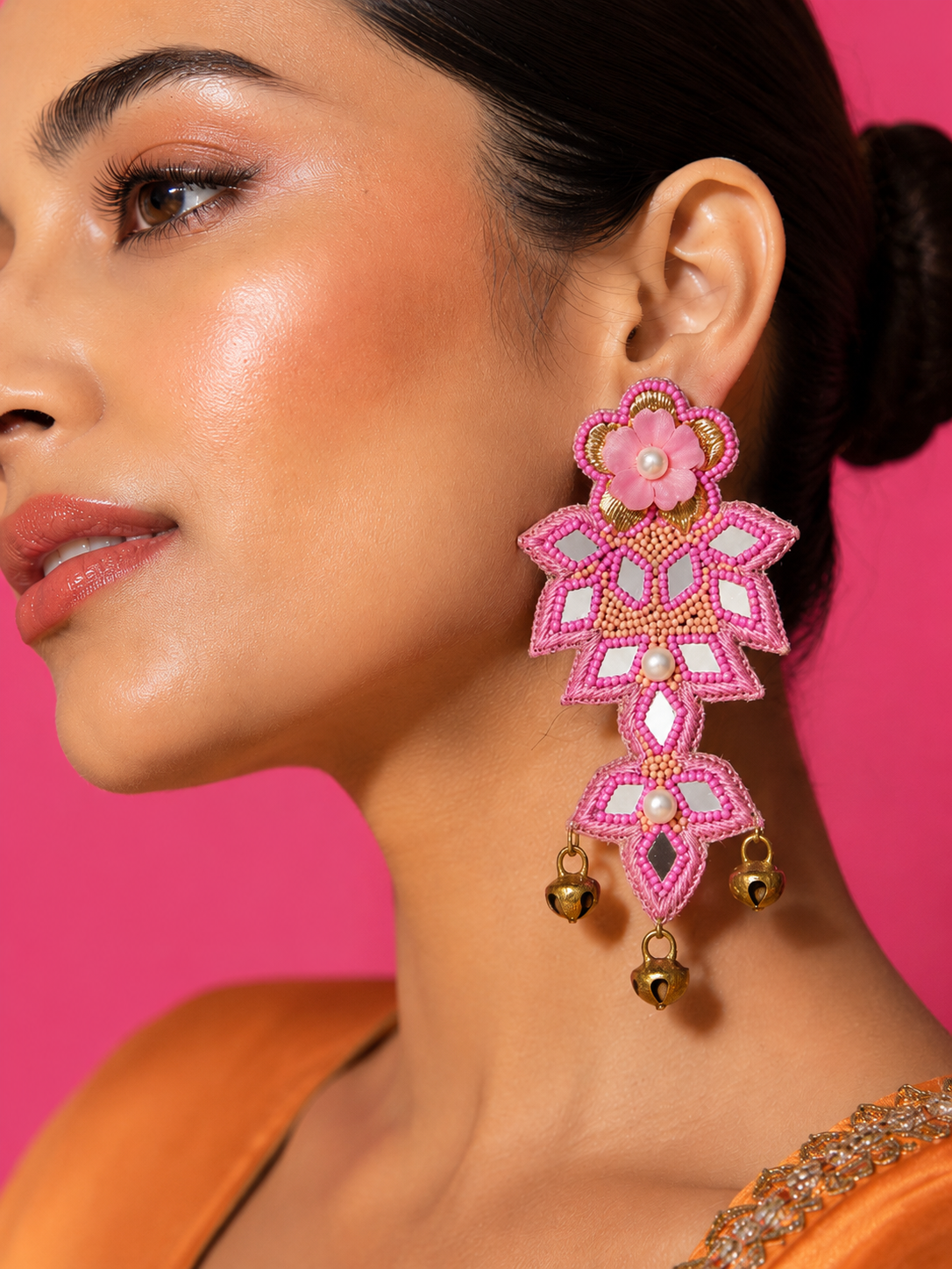 BUBBLEGUM - Fuchsia Mirror Work Chandelier Earrings
