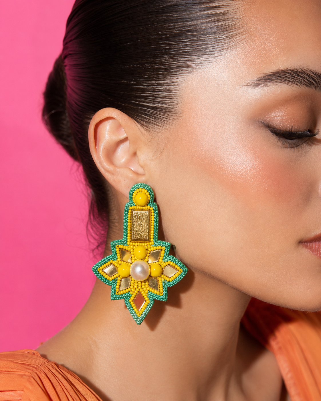 KIWI RUSH - Green and Yellow Beaded Drop Earrings