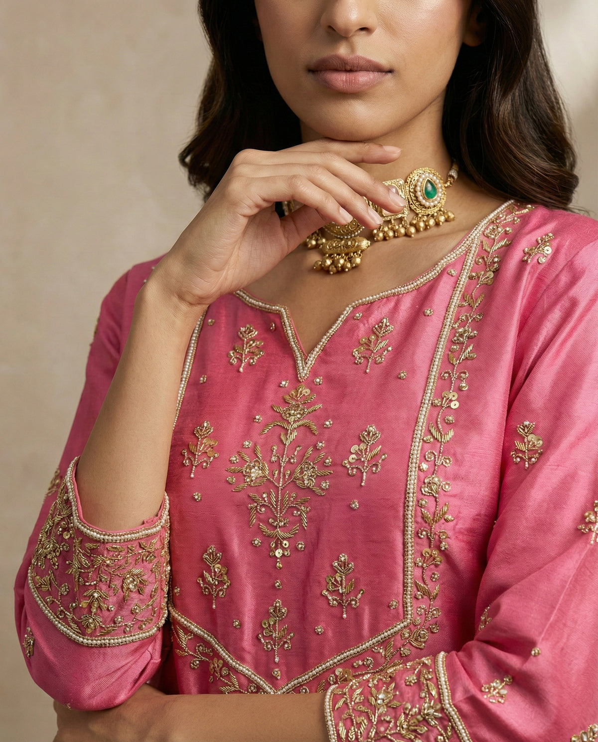 HANIYA pink silk kurta and farshi salwar set by Neha Sharma Label, festive occasion wear.