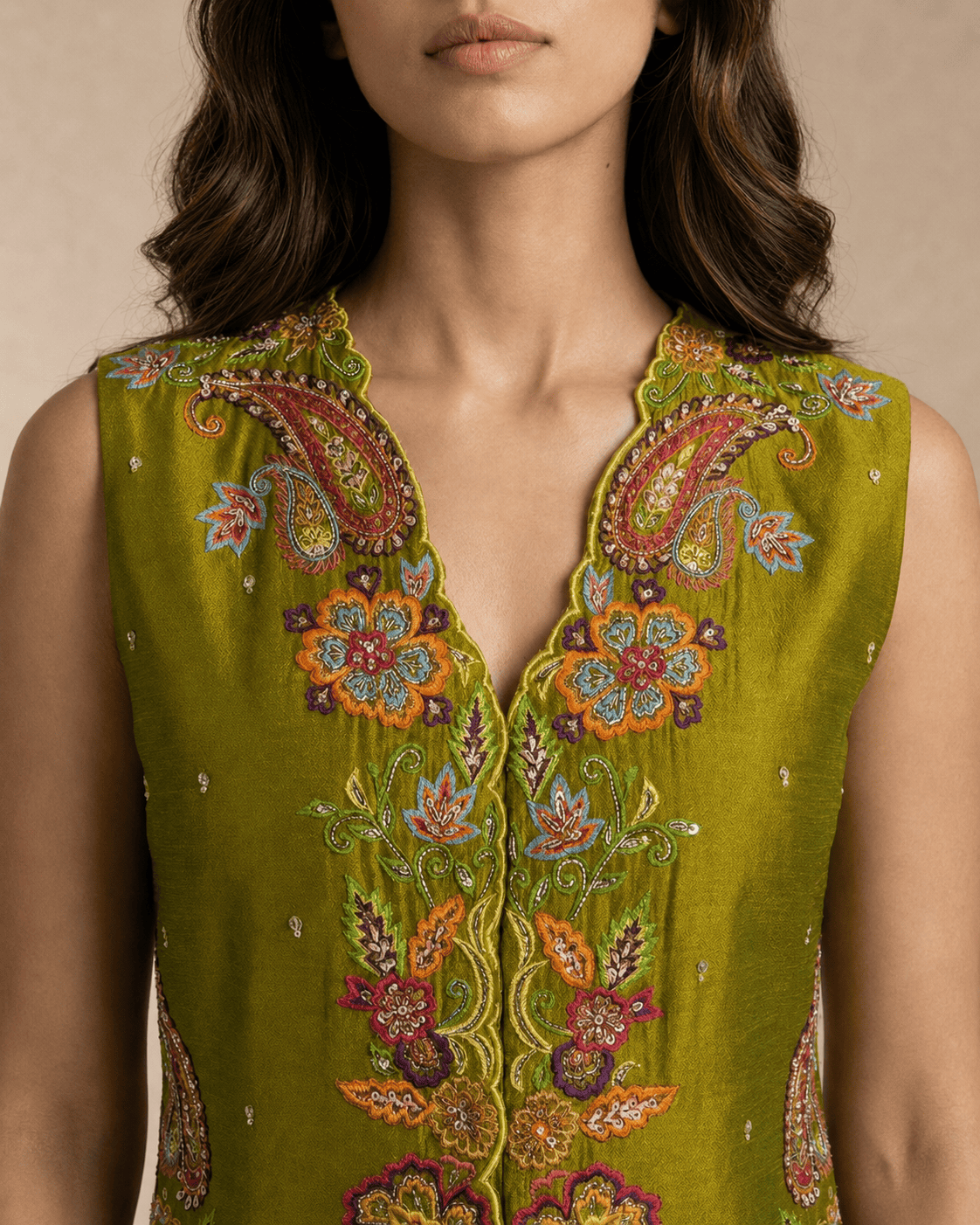 ZEHRA - Mehndi Green Embroidered Gharara Set