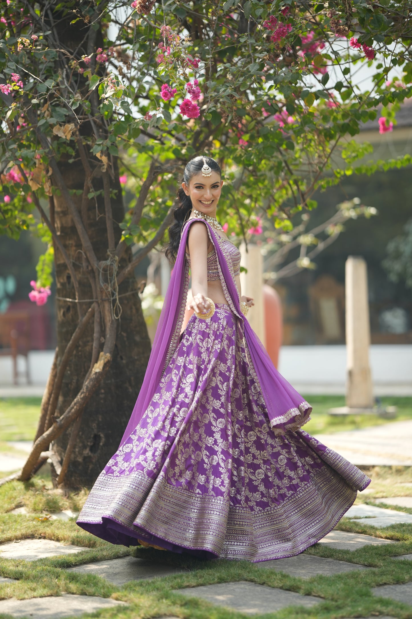 Lavender wedding lehenga ? showcasing zari embroidery and flowy silhouette