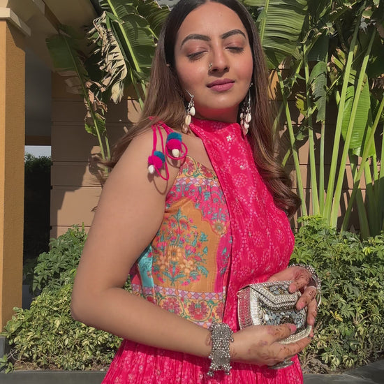 Pink Bandhani Kurta Set for Women with Palazzo