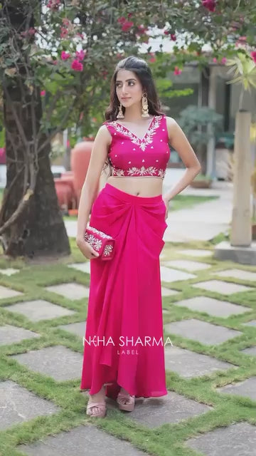 Chic Embroidered Red Dhoti Set