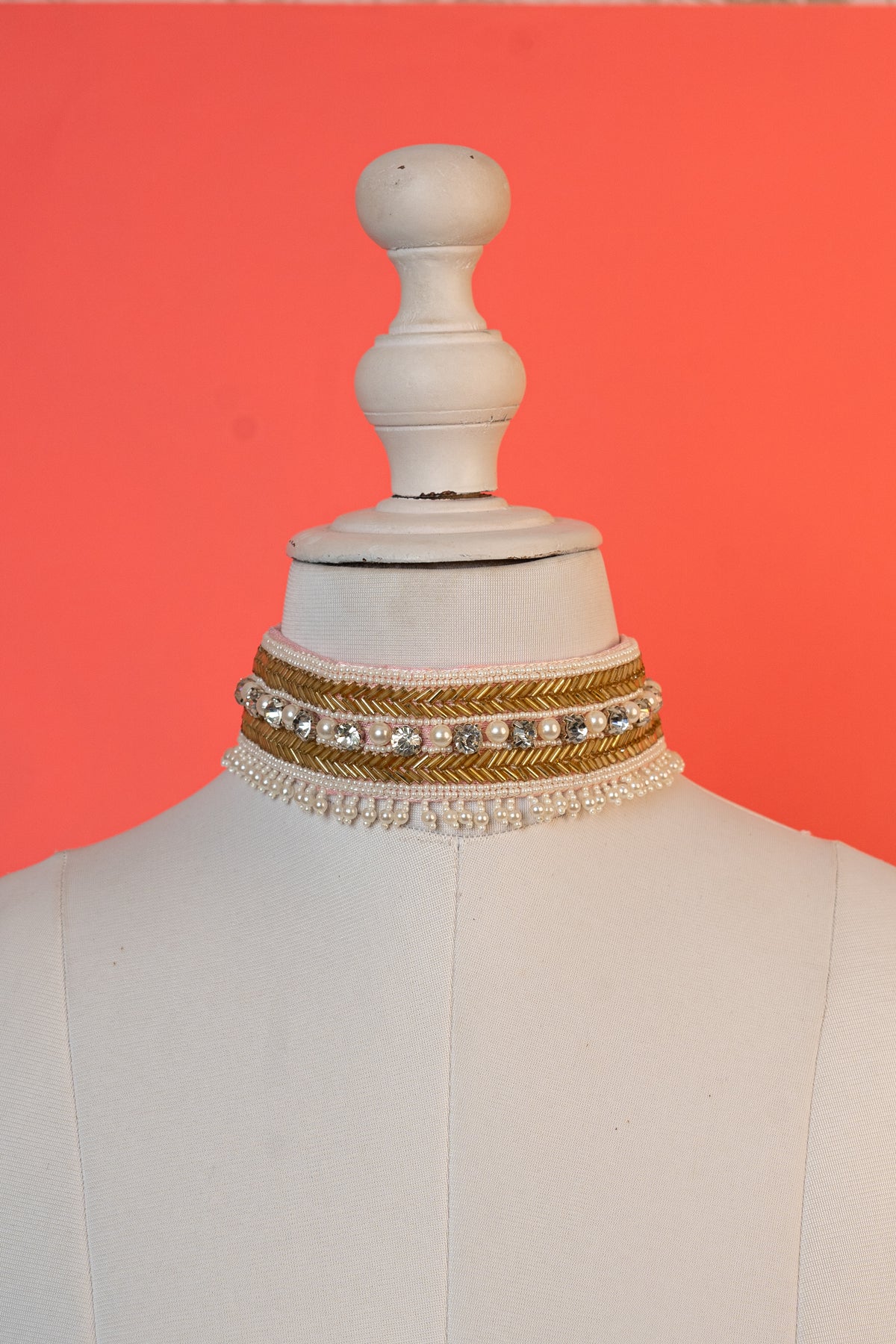Golden & White Beads & Pearls Studded Contemporary Choker