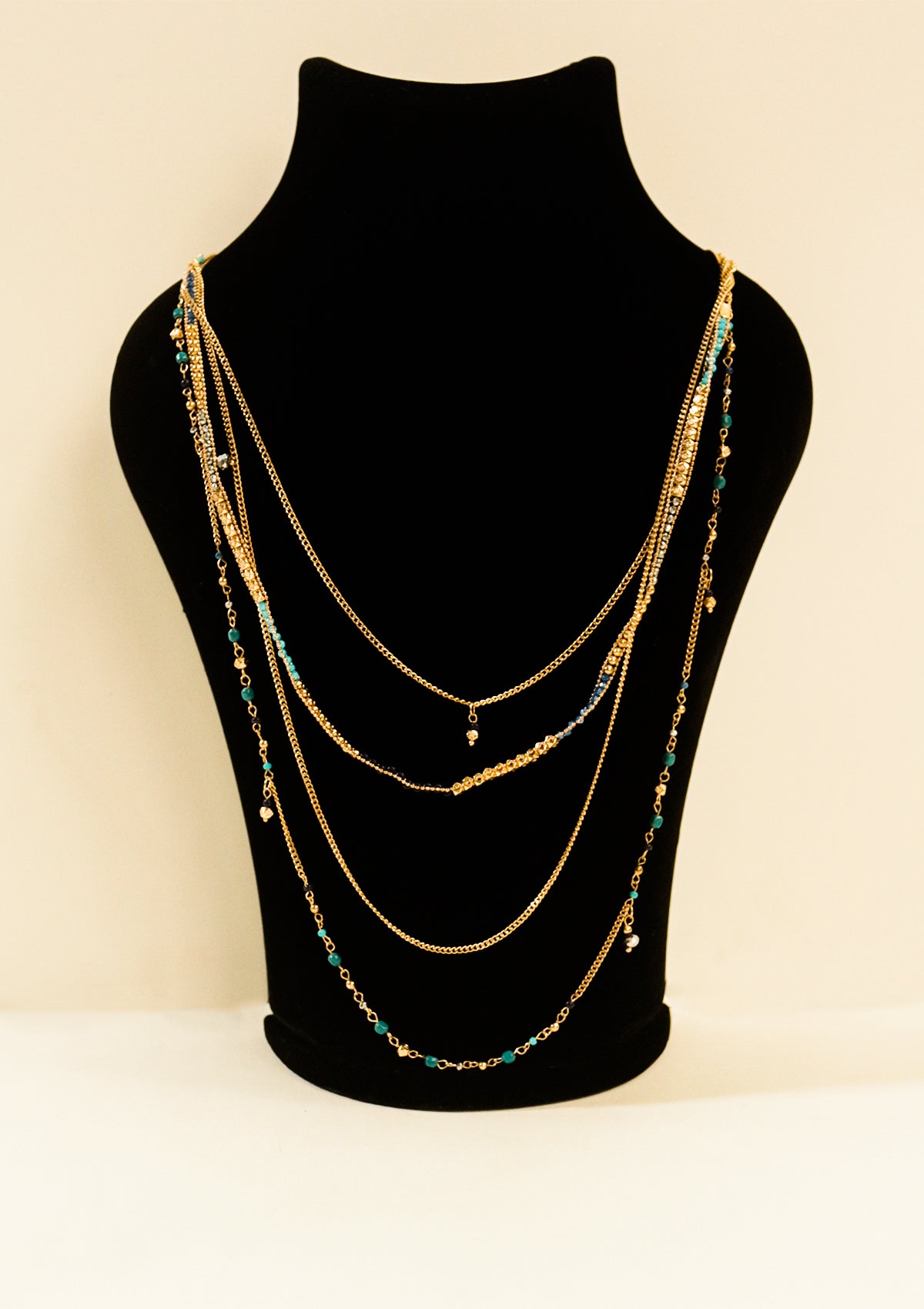 Pearl beaded, fringed multilayer necklace