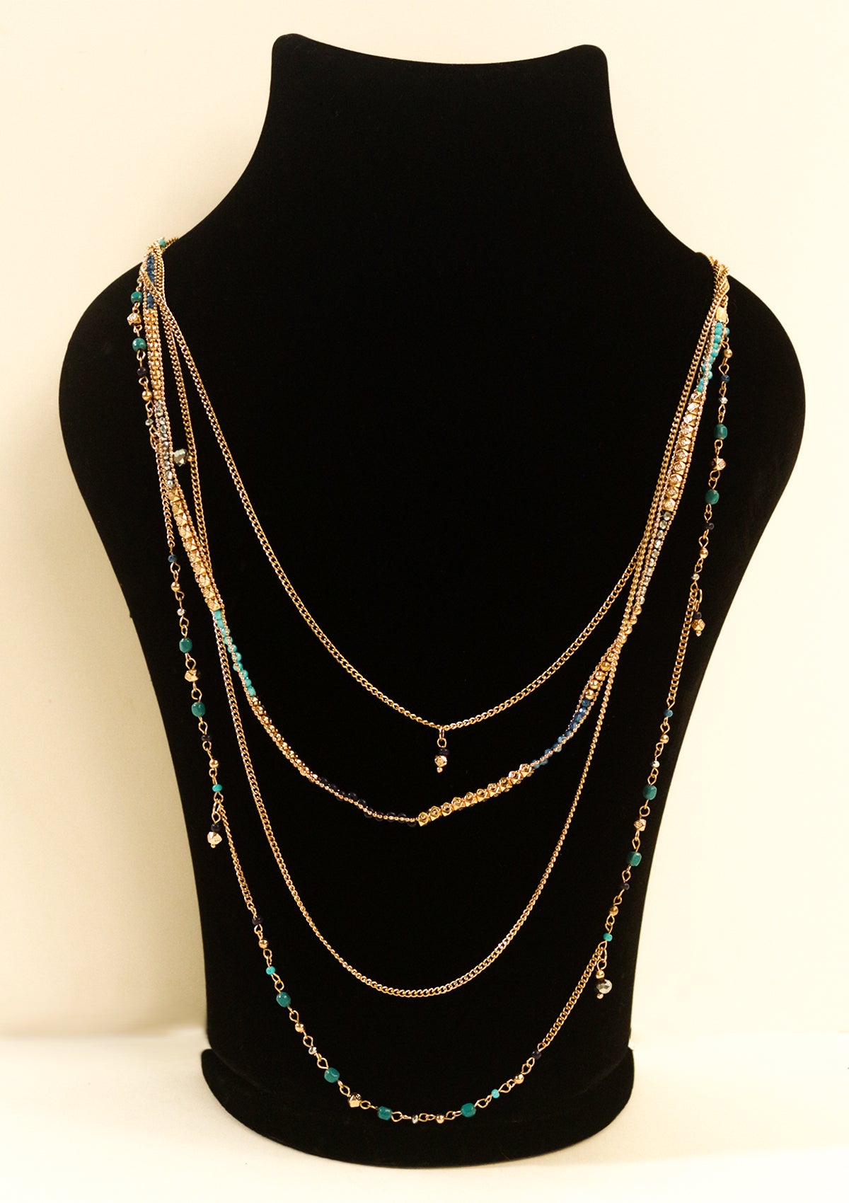 Pearl beaded, fringed multilayer necklace
