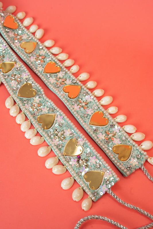Mirror beaded waist belt with shell hanging