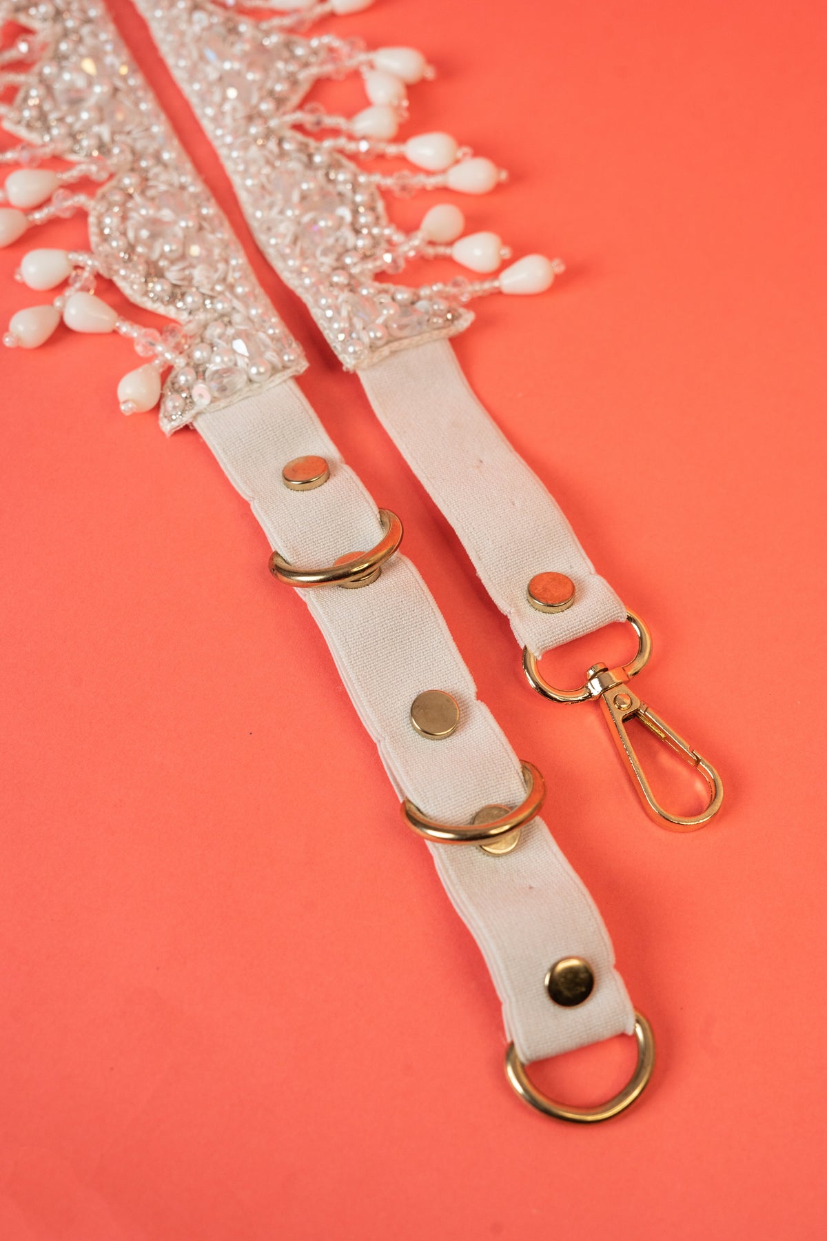 White crystal scalp beaded waist belt