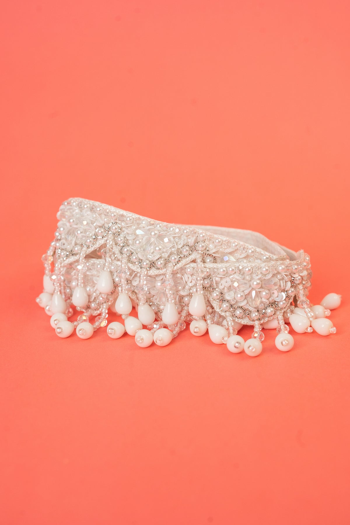 White crystal scalp beaded waist belt