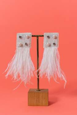 Pearl and feather Handcarfted Earrings